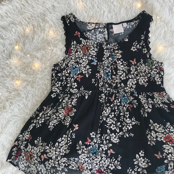 Women/'s LC Lauren Conrad Floral Lace Trim Racerback A-Line Dress,Size 2,Navy,NWT